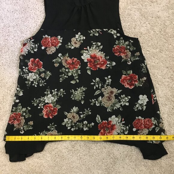 Faith and Joy Mockneck Tie Back Floral Sleeveless Bilayer Blouse - Picture 14 of 16